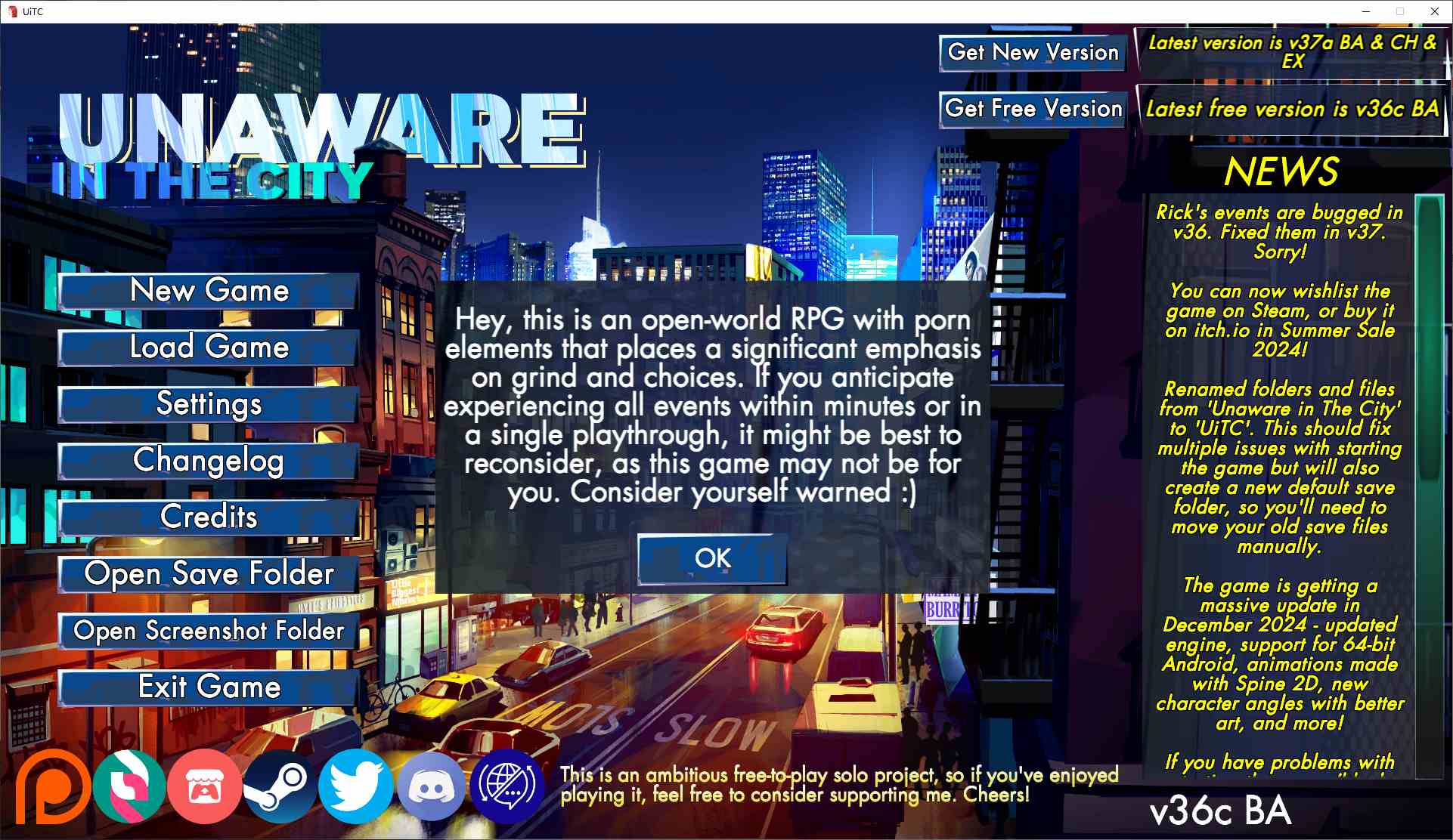 【2D/SLG/动态】Unaware in The City V36C 安卓+PC steam测试版 【更新/830M】